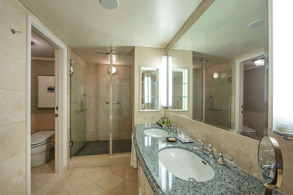 【屋外ジェットバス＆ラウンジ特典付】デラックステラススイート　ツイン（禁煙・80㎡） バスルームのシャワー1 | ヒルトン東京お台場