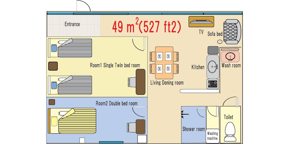 [1階北欧スタンダード中部屋] 寝室×2 (50平米) 禁煙 1 - 5名様 -テラス無し 客室3 | エルソルタウン沖縄