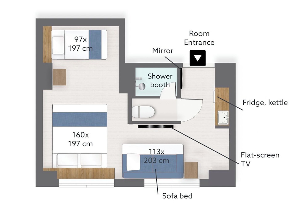 デザイン スタジオ ベッド (複数台) 禁煙 (Studio 30) フロアマップ0 | KABIN Gion (旧 Kabin Minamiza)