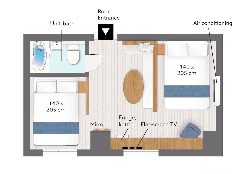 コンフォート スタジオ ダブルベッド 2 台 禁煙 (Studio 25) フロアマップ0 | WAYFARER Matsu