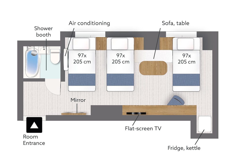 コンフォート トリプルルーム シングルベッド 3 台 禁煙 (Studio 25) フロアマップ1 | WAYFARER Matsu