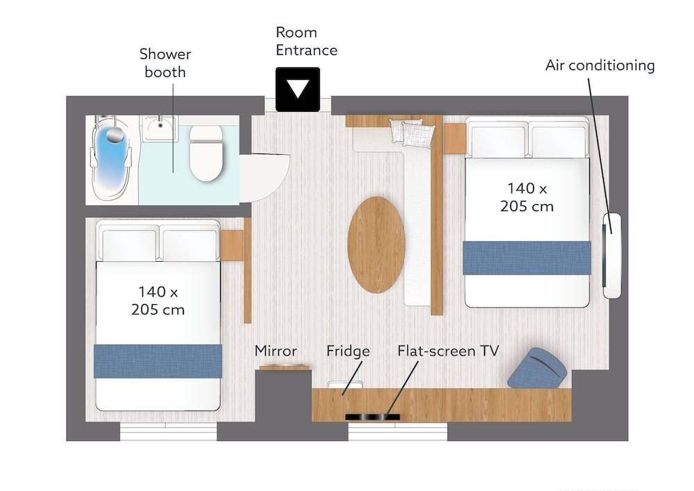 コンフォート スタジオ ダブルベッド 2 台 禁煙 (Studio 25) フロアマップ0 | WAYFARER Matsu