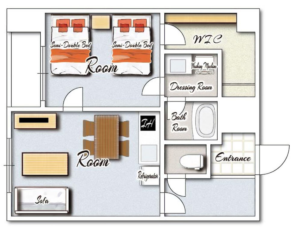 ジュニアスイートルーム　セミダブルベッド2台＆キッチン付　禁煙　清掃料金別　連泊時の清掃なし | 宮崎マンゴーホテル