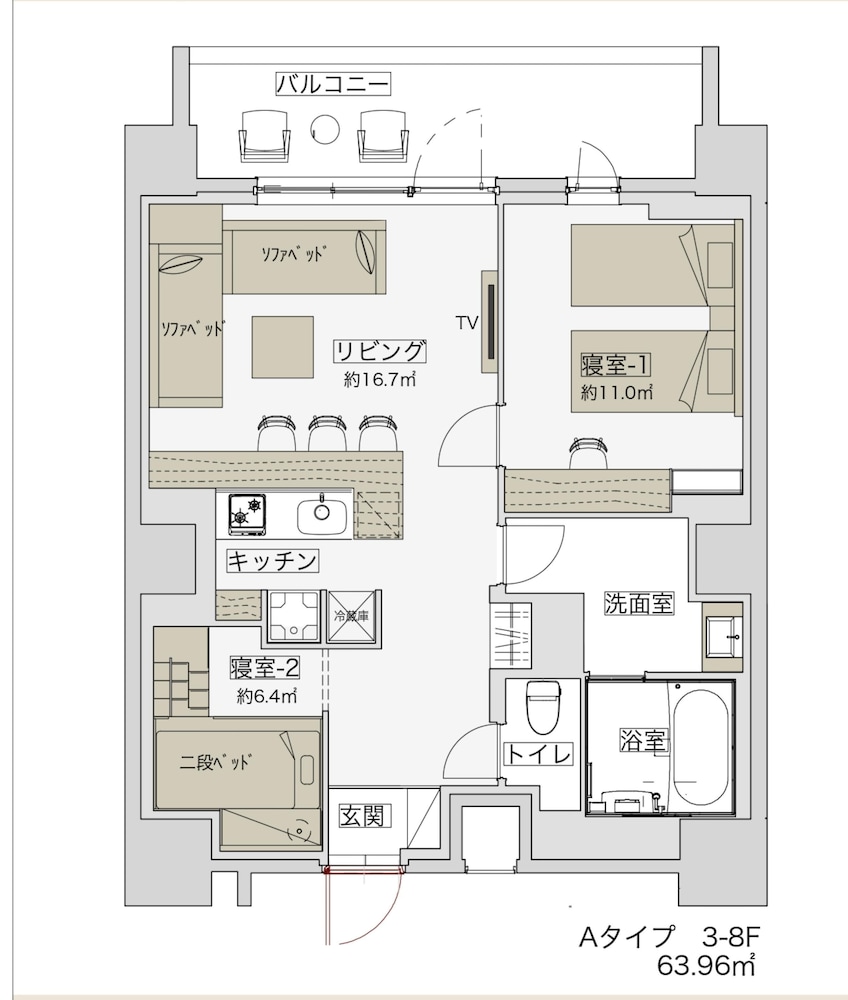 1ベッドルームスイート 10平米バルコニー付き 禁煙 客室1 | MONday Apart Premium 浅草