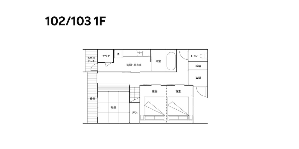 [105] 2クイーンサイズベッド + 和室/ サウナ付 (6名定員) フロアマップ0 | Rakuten STAY 出雲