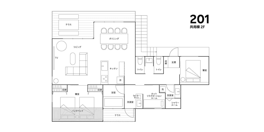F type, 天然温泉, 岩盤浴ベッド [ワンフロア][ペット不可]（8名定員） 客室の設備とサービス8 | Rakuten STAY VILLA 鬼怒川リバーサイド
