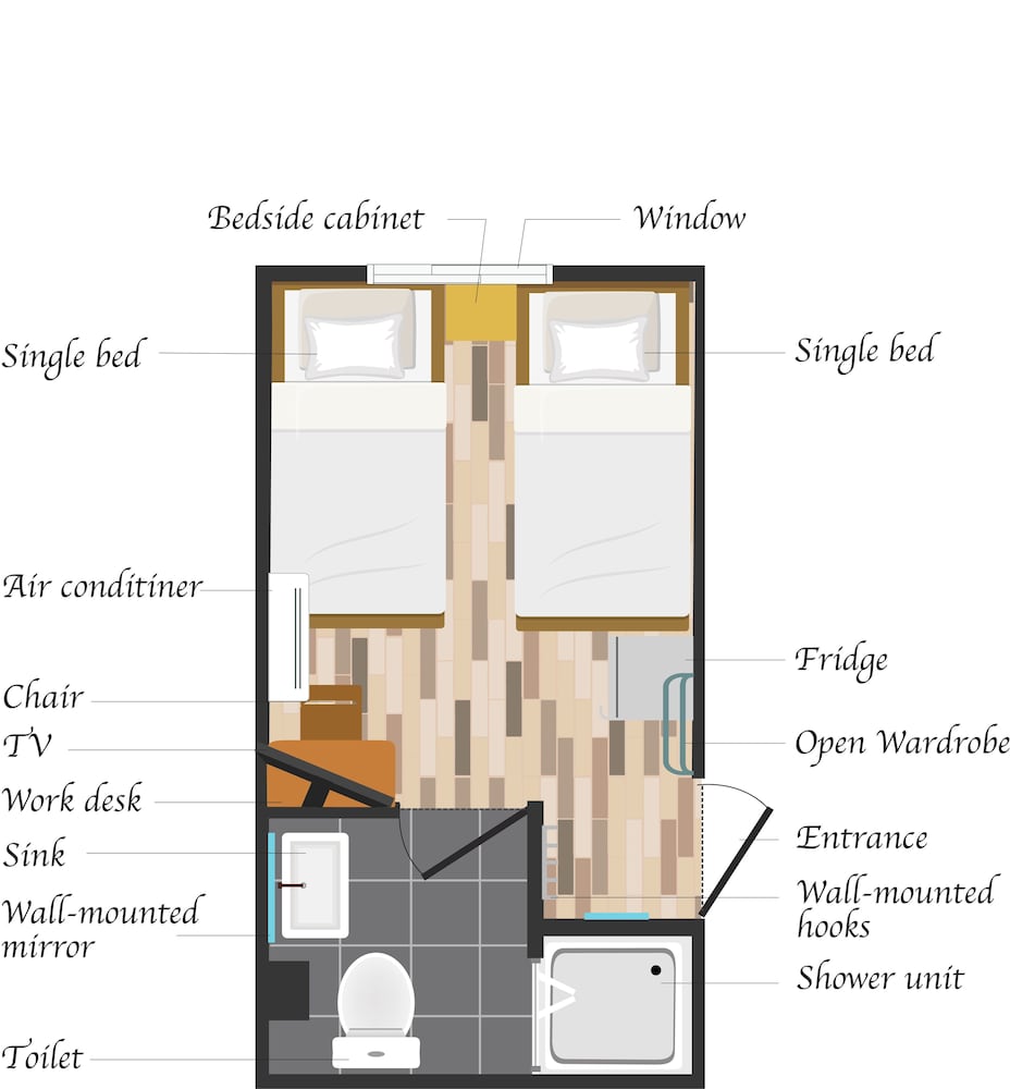 クラシック ツインルーム シングルベッド 2 台 禁煙 専用バスルーム フロアマップ0 | My Home Inn Sennan Onosato