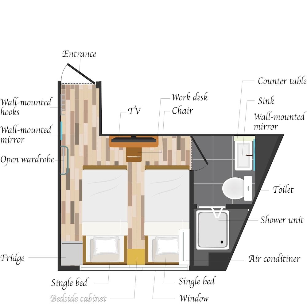 スーペリア ツインルーム シングルベッド 2 台 禁煙 専用バスルーム フロアマップ0 | My Home Inn Sennan Onosato