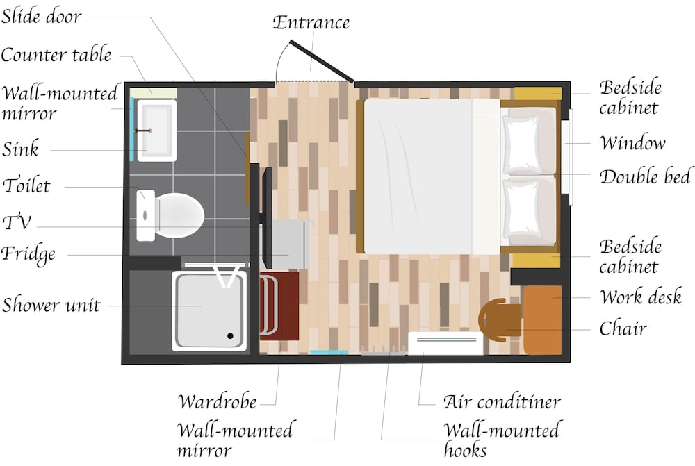 クラシック ダブルルーム ダブルベッド 1 台 禁煙 専用バスルーム フロアマップ0 | My Home Inn Sennan Onosato