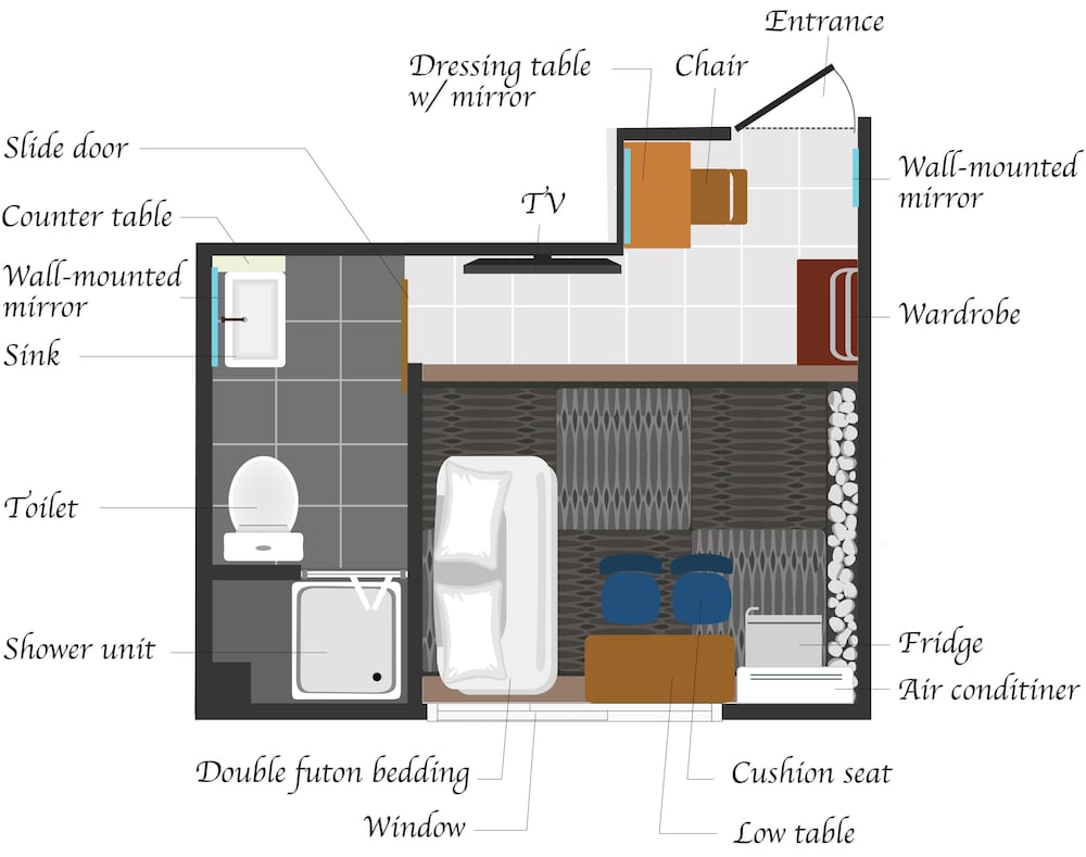 スーペリア ダブルルーム 布団 禁煙 専用バスルーム フロアマップ0 | My Home Inn Sennan Onosato