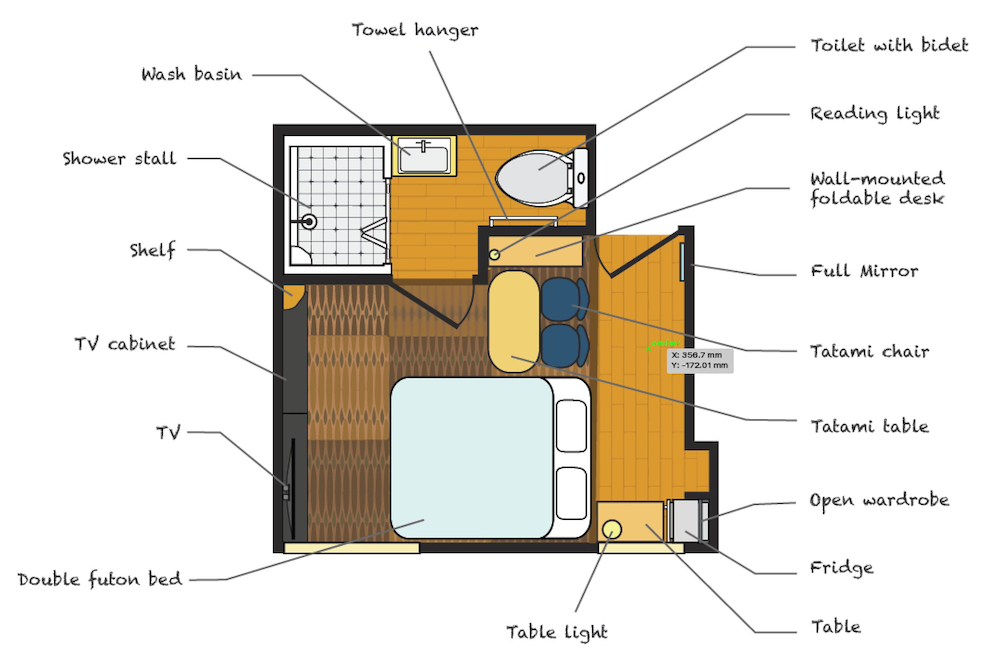 スタンダード ルーム 布団 禁煙 専用バスルーム フロアマップ0 | My Home Inn Izumisano