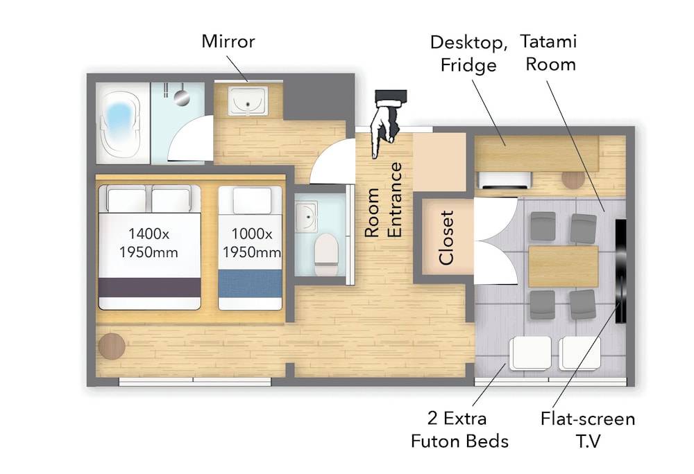 ファミリー スタジオスイート ベッド (複数台) 禁煙 フロアマップ0 | WAYFARER Gojo