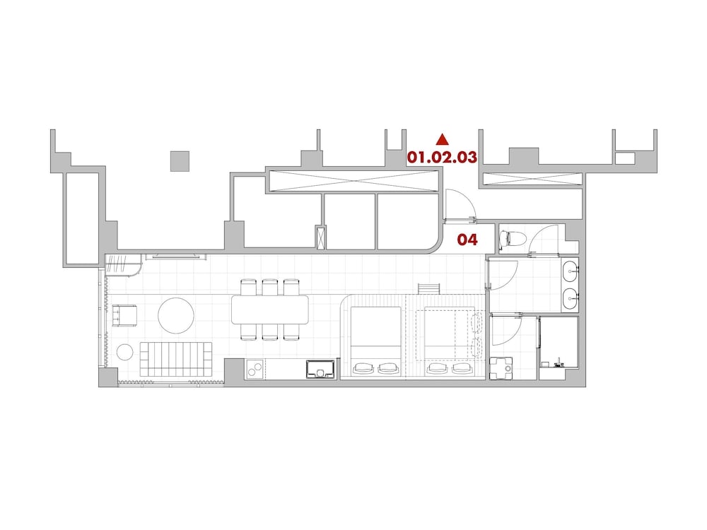 3階デラックスおまかせ(301・303・304号室) フロアマップ1 | STITCH HOTEL Kyoto