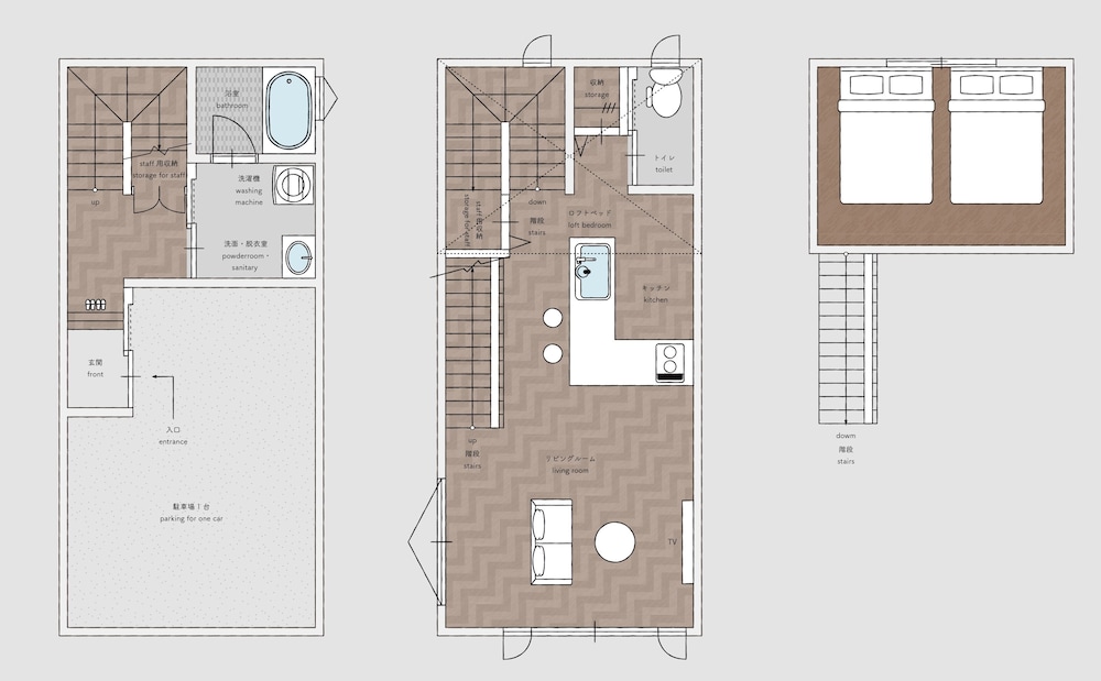ハウス ダブルベッド 2 台 客室3 | Private House Hibiki