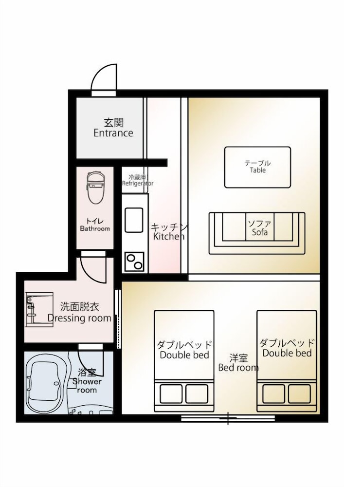 アパートメント ダブルベッド 2 台 禁煙 客室3 | BEPPU 乃音