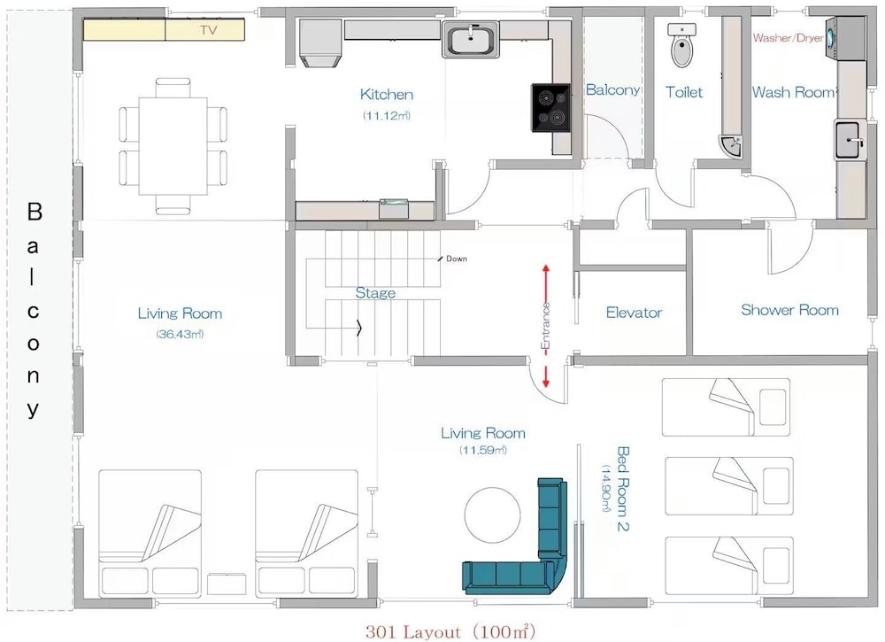 デラックス スイート 1 ベッドルーム 禁煙 キッチン フロアマップ0 | 葵禅ヴィラ