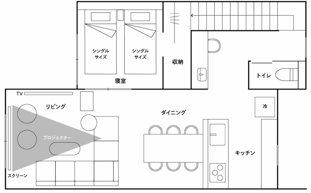 デュープレックス ベッド (複数台) 禁煙 ([E]6Single/hotspringbath,Dog Friendly) フロアマップ1 | Rakuten STAY VILLA 草津温泉