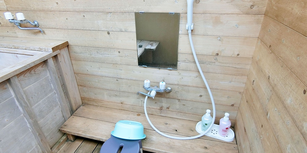 特別和洋室6人部屋 205号室 禁煙 冷蔵庫 Wi-Fi バスルームのシャワー1 | 湯楽庵 みやざき