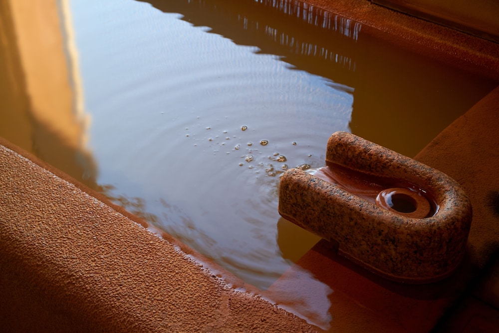 半露天風呂付和室6畳　(トイレ付バス付)(2018年4月1日より禁煙) 深めの浴槽1 | こらんの湯 錦江楼