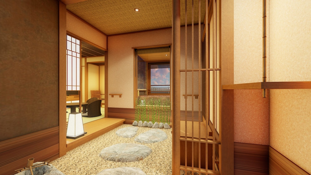 半露天風呂, 坪庭付和室6畳 客室1 | こらんの湯 錦江楼