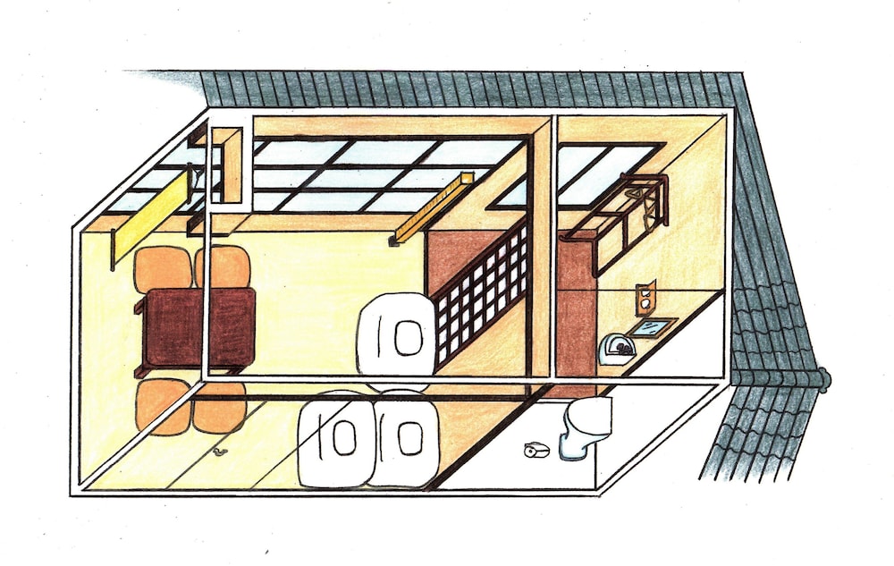 トラディショナル トリプルルーム 共用バスルーム フロアマップ0 | はる家 梅小路