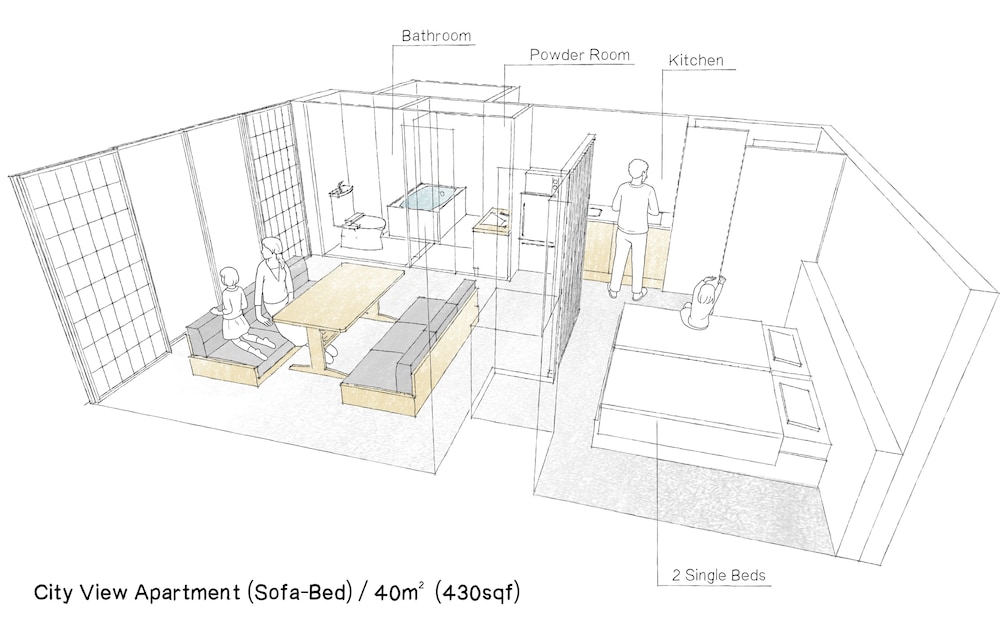 シティービューアパートメント ソファーベッド 客室4 | MIMARU東京 赤坂