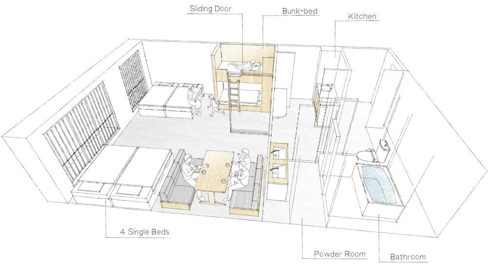 デラックス1ベットルームファミリーアパートメント 客室1 | MIMARU京都 新町三条