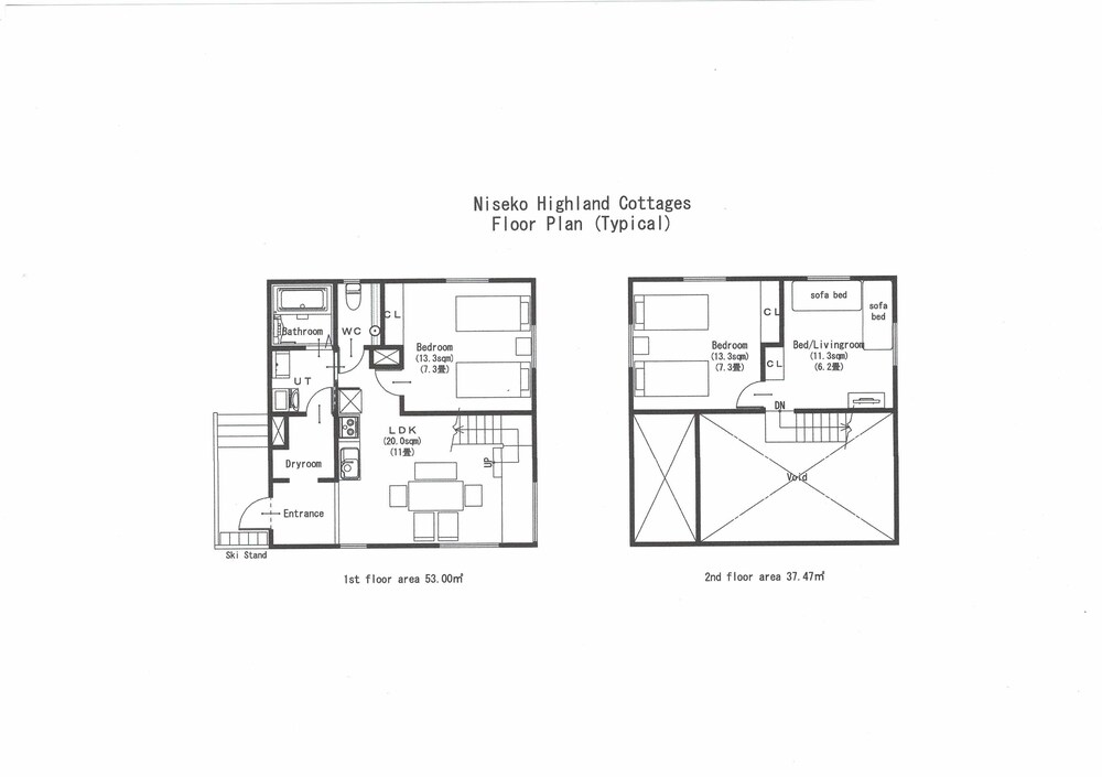 2ベッドルーム+1スタディオベッドルーム　デラックスコテージ (連泊限定) フロアマップ0 | ニセコハイランドコテージ