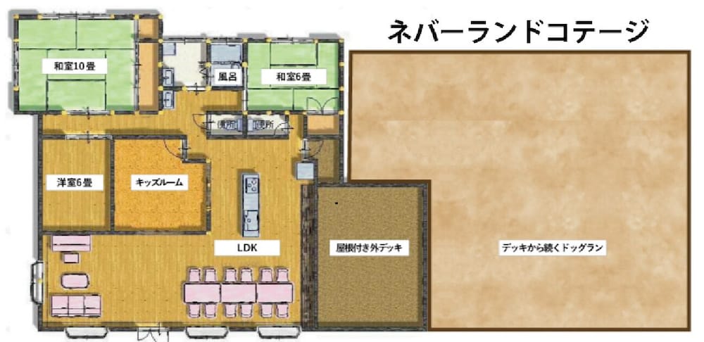 ネバーランド 大人10名用 フロアマップ0 | 岡山ひるぜん貸別荘 ピーターパン