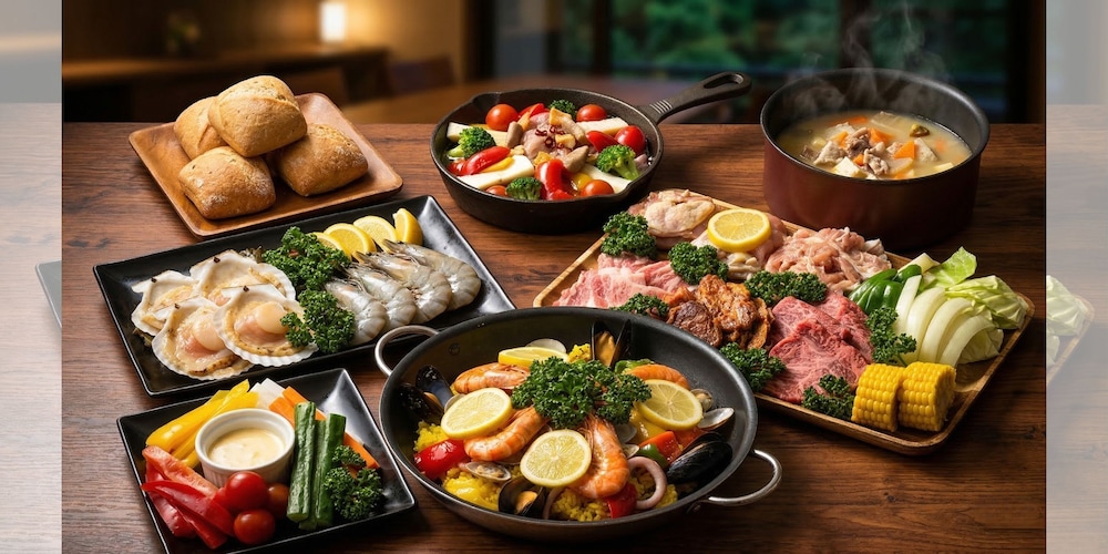 グランピング(露天風呂付き） 客室内のダイニングエリア0 | こしかの温泉