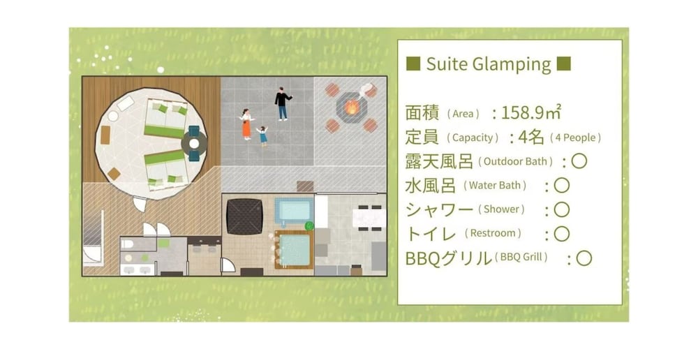 グランピング (露天風呂 & テントサウナ付き) フロアマップ0 | こしかの温泉