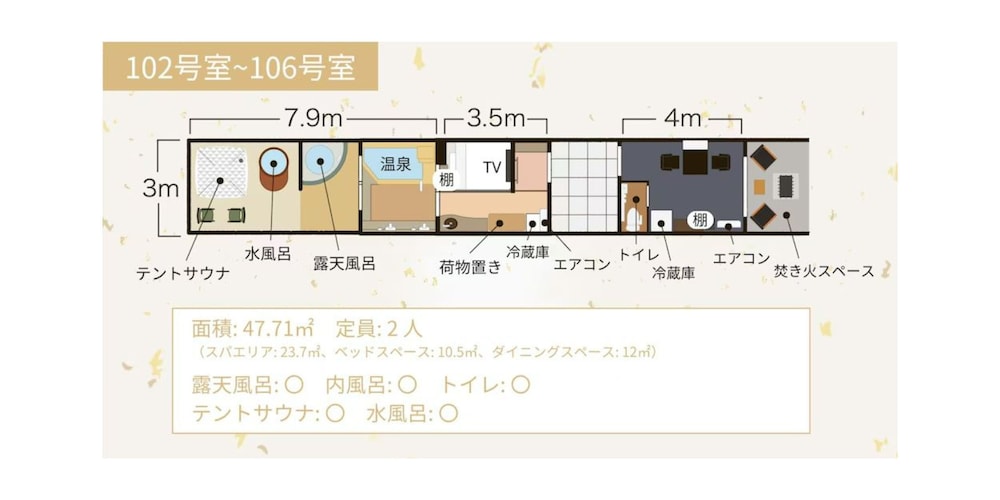 (102-106) 温泉旅館グランピング 露天風呂・テントサウナ付き フロアマップ0 | こしかの温泉