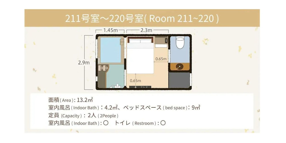(211-220) 源泉かけ流し温泉付きビジネスホテルタイプ (素泊まりプラン) フロアマップ0 | こしかの温泉