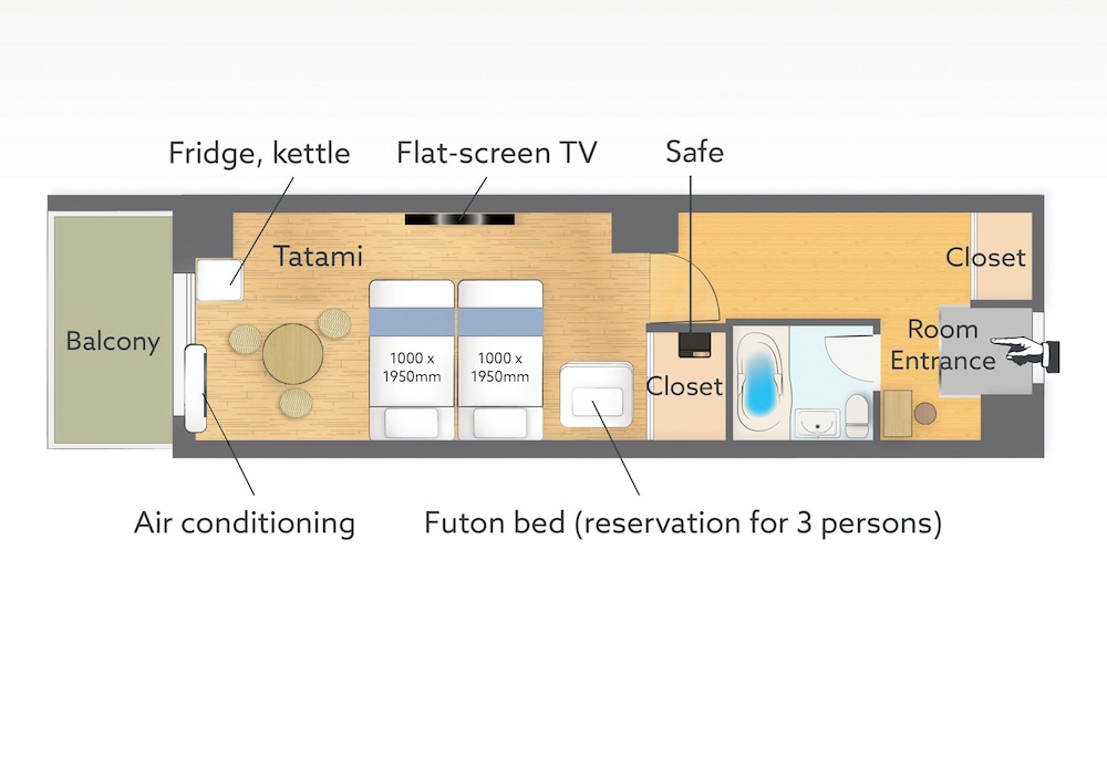 エッセンシャル和洋室ツイン / トリプル (禁煙) フロアマップ0 | Wayfarer Hotel Kyoto Shijo