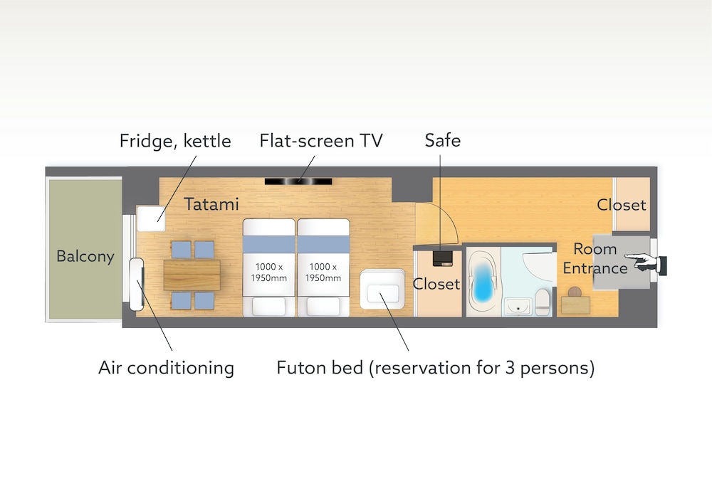 エッセンシャル和洋室ツイン / トリプル (禁煙) フロアマップ0 | Wayfarer Hotel Kyoto Shijo