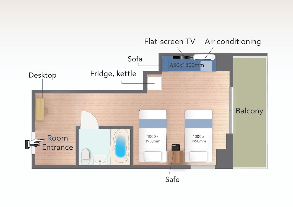 エッセンシャルツイン (禁煙) フロアマップ0 | Wayfarer Hotel Kyoto Shijo