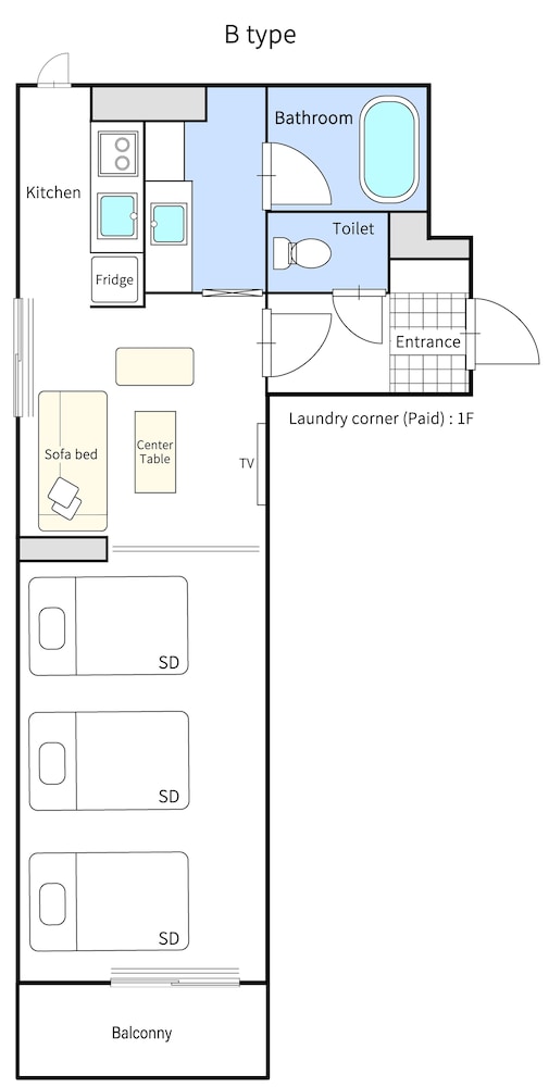 セミダブルベッド, ソファベッド Type B 禁煙 バルコニーからの眺望0 | ReLA Higashimatsudo