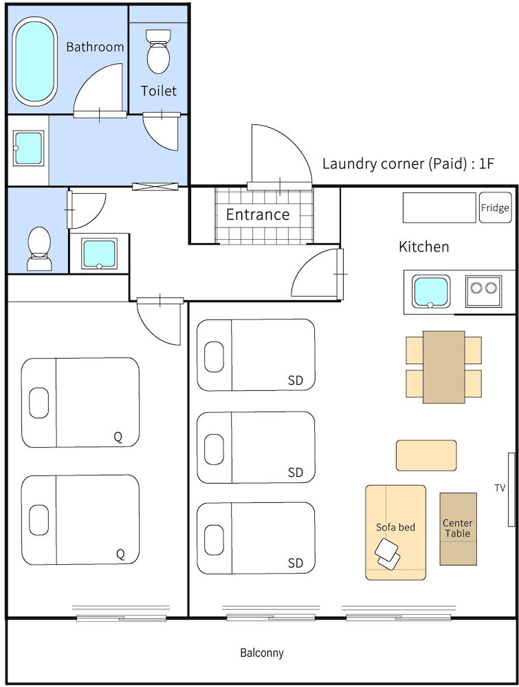 セミダブルベッド, クイーンベッド, ソファベッド Type F 禁煙 バルコニーからの眺望0 | ReLA Higashimatsudo