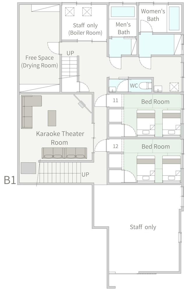 湯沢東洋 客室8 | 【温泉 / 最大 28 人】13 ベッドルーム｜ダーツ & カラオケ｜駐車スペース 2 台分