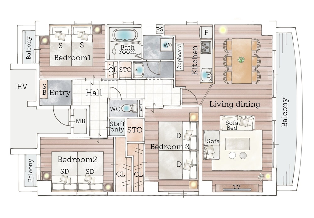 スーペリア ペントハウス 3 ベッドルーム 禁煙 パークビュー フロアマップ0 | プレシオーソ梅田