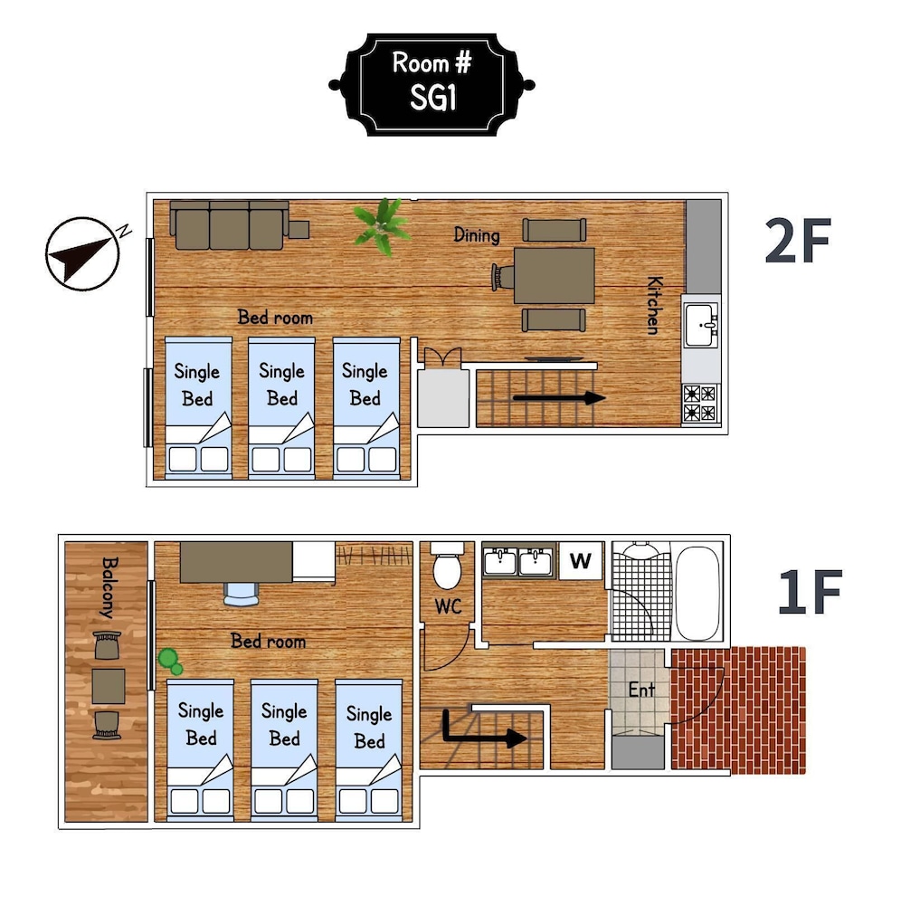 アパートメント 2 ベッドルーム 禁煙 キッチン (SG1) フロアマップ0 | 99 Stay Sasebo SGx