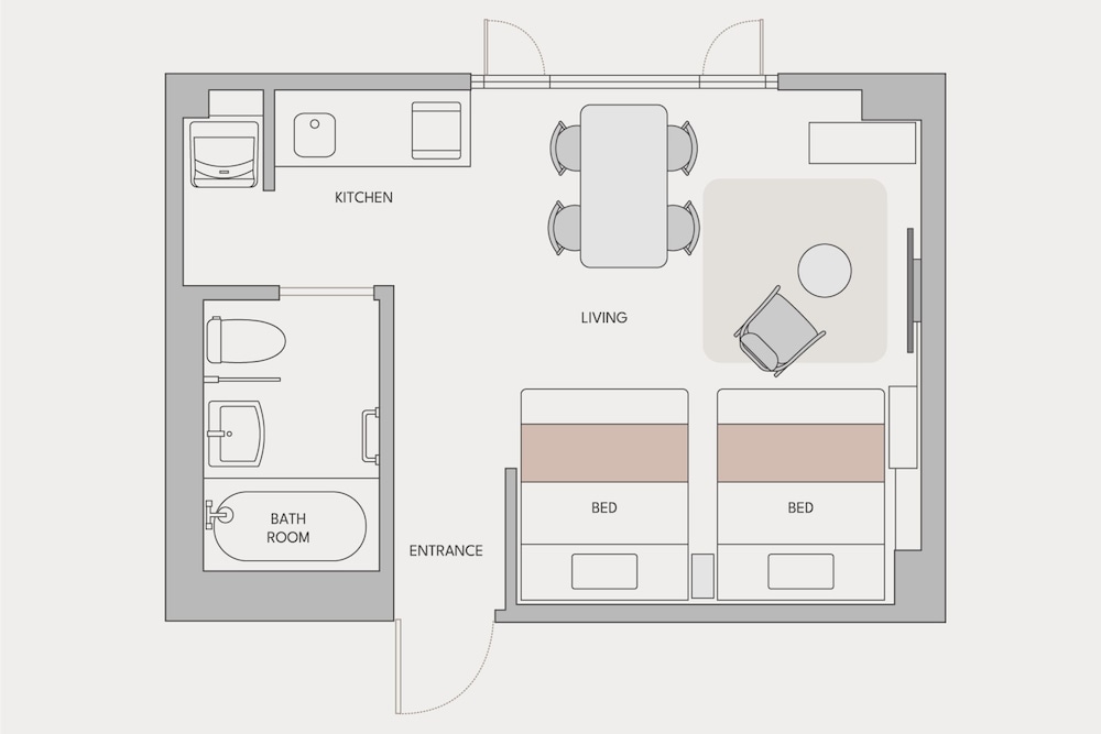 エコノミー ツインルーム 専用キッチン0 | fav 広島平和大通り