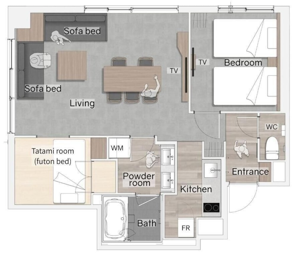 エグゼクティブスイート 1ベッドルーム 5ベッド(和室付き) 禁煙 フロアマップ0 | Minn 祇園