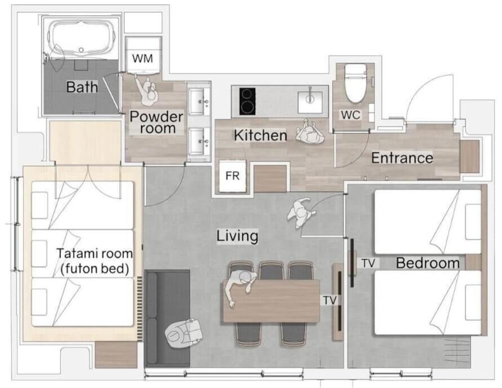 デラックススイート 1ベッドルーム 5ベッド(和室付き) 禁煙 フロアマップ0 | Minn 祇園