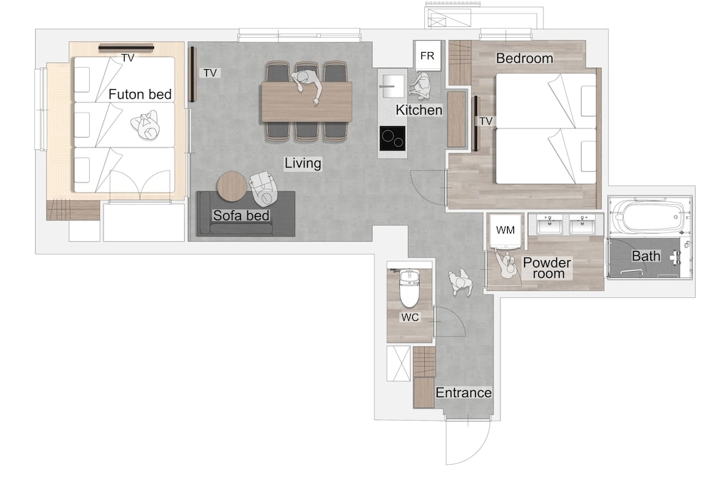 プレミアムスイート 1ベッドルーム 6ベッド (和室付き) フロアマップ0 | Minn 祇園三条
