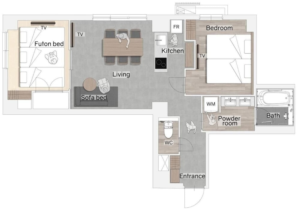 プレミアムスイート 1ベッドルーム 6ベッド (和室付き) フロアマップ0 | Minn 祇園三条