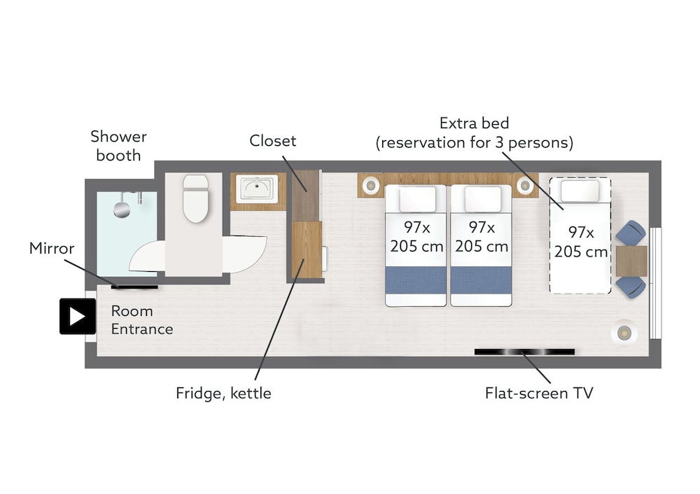 デラックス トリプルルーム シングルベッド 3 台 禁煙 (Studio 30) フロアマップ1 | KABIN Taka