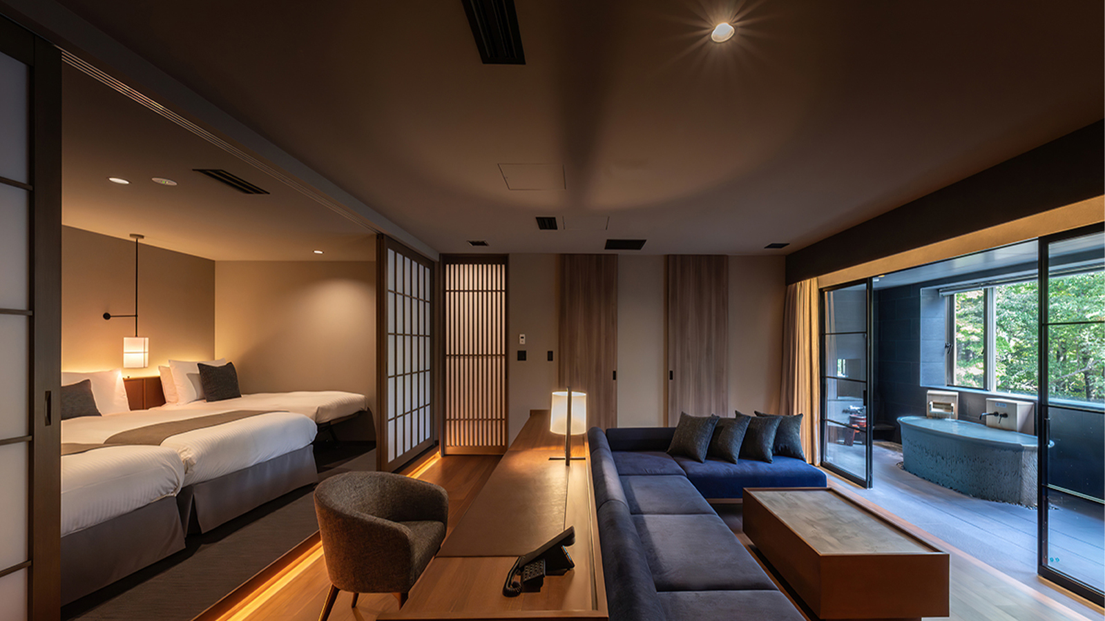 【氈鹿ファミリースイート】プライベートサウナ付 | 那須温泉 森旬の籠 ヒューイットリゾート