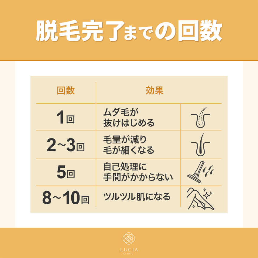 ルシアクリニックの脱毛完了までの回数【目安】
