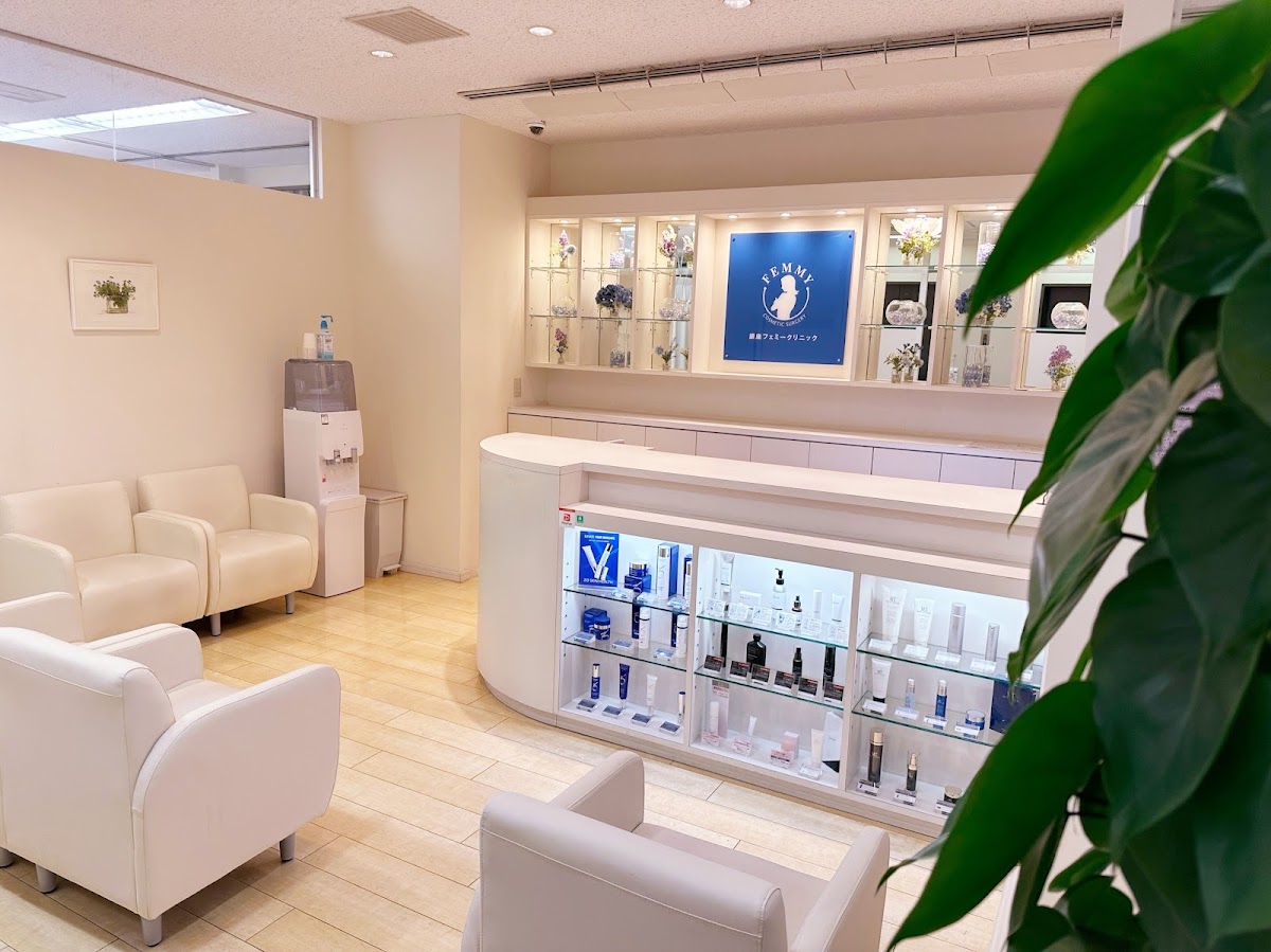 フェミークリニック銀座院の待合室と受付カウンター